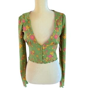 Urban Outfitters Corset Sweater, XS/ S Ruby Button-Up Crop Top Cardigan, 70s Mod